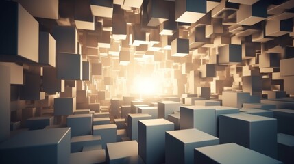 Abstract 3D cubes in a luminous background.