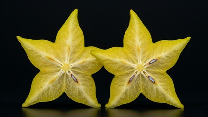 Starfruit Slices on Black Background