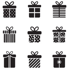 Present gift box icon. Vector isolated elements. Christmas gift icon illustration vector symbol. Surprise present linear design. Stock Silhouette Vector Black. with white background