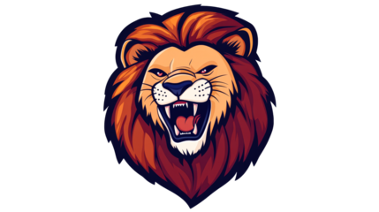 Angry lion roars fiercely with sharp teeth in cartoon style, cut out transparent