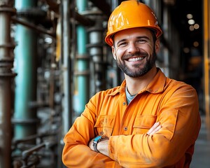 Smiling Engineer in Factory.