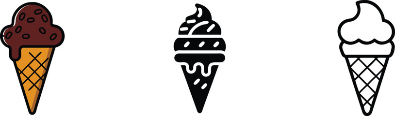Ice Cream Cone Variations Chocolate, Sprinkles, and Outline