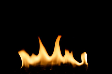 Flame on Black Background, Single Fire Element Isolated Image