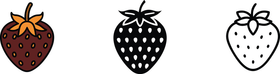 Obraz premium Three Strawberry vectors Brown, Black, and Outline Designs
