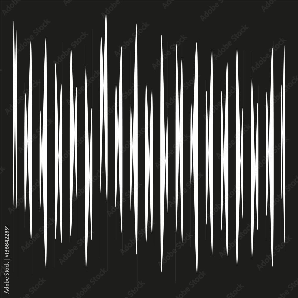 Poster sound wave icon. audio waveform shape. abstract frequency pattern. black white contrast.