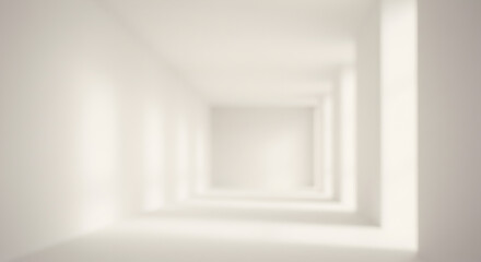 Blurred White Geometric Hallway with Light and Perspective Creates Abstract Architectural Background