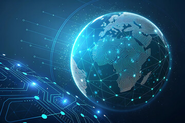 Futuristic Digital Earth with Glowing Circuit Board and Global Connectivity