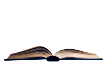 Open book with beige pages and dark spine, cut out transparent