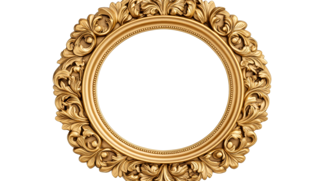 Golden ornate vintage circle frame, luxurious decoration, cut out transparent