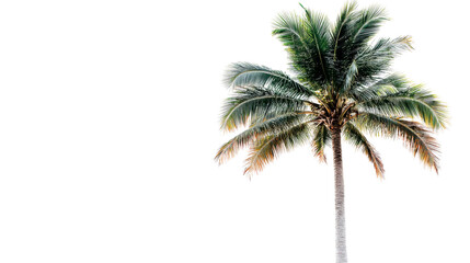 Tropical coconut palm tree with green leaves, cut out transparent