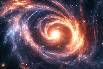 Gravitational funnel with celestial bodies being drawn into a central force, illustrating cosmic pull