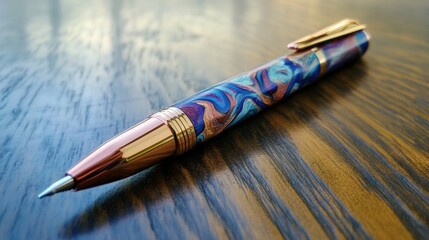 Stylish pen resting on a wooden table in a well-lit workspace during the afternoon Generative AI