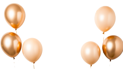 Festive peach and gold balloons against a black background, cut out transparent