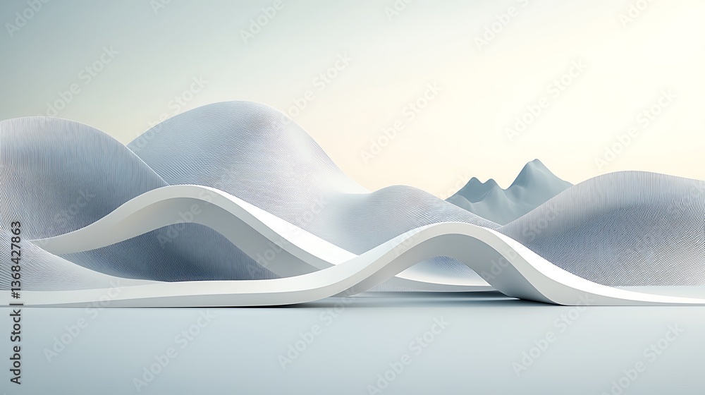 Poster Abstract white gray flowing shapes