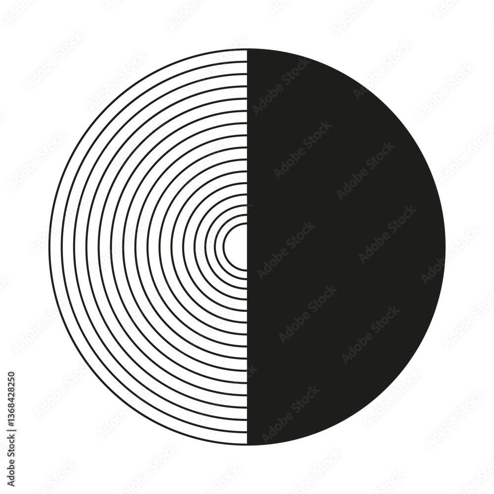 Aufkleber black and white circle. minimal geometric design. half filled round shape. abstract vector element.