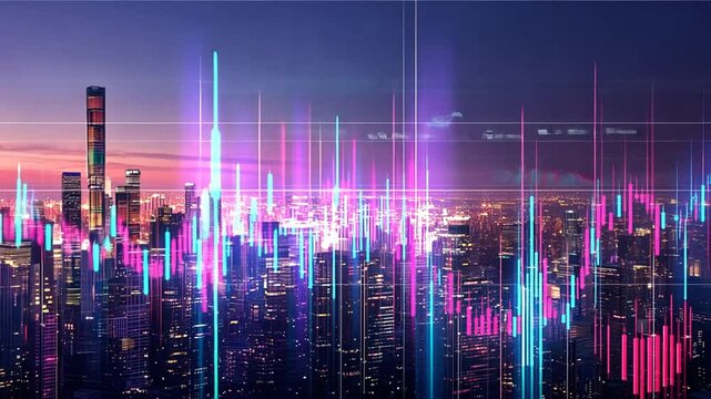 High Tech Stock Trading Background With Vibrant City Skyline Generative AI