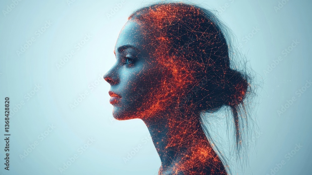 Poster analysis of an abstract female silhouette representing artificial intelligence and language models i