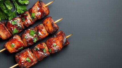 A visually appealing presentation of bacon skewers paired with fresh herbs, making it an enticing choice for any barbecue gathering or festive celebration.