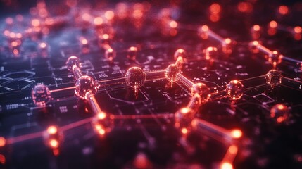 Fototapeta premium Abstract Network: Red glowing nodes and connections illustrating a digital network architecture