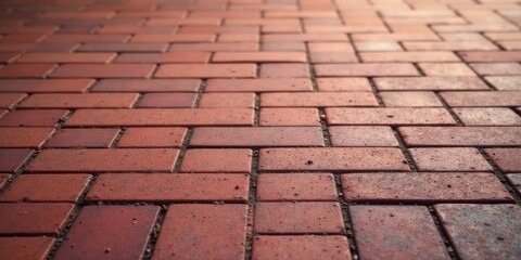 A Detailed Perspective of Interlocking Red Brick Pavement Tiles Showing Subtle Textural Variations and Fine Soil Fill in the Joints