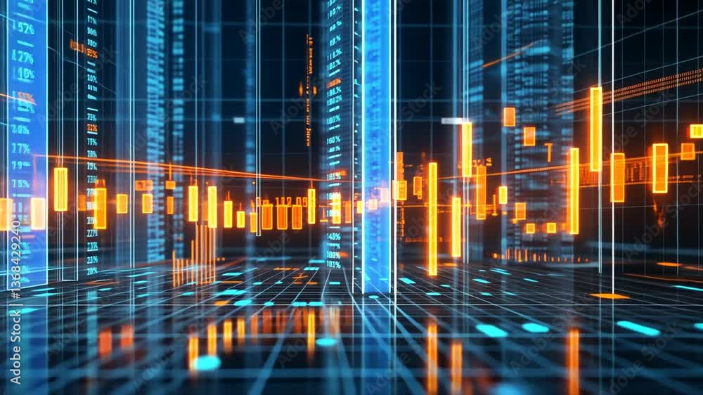 Poster high tech stock trading environment showcasing data visualizations generative ai