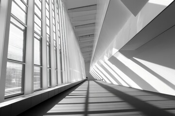 Fototapeta premium Modern architectural design creates striking shadows in a long corridor