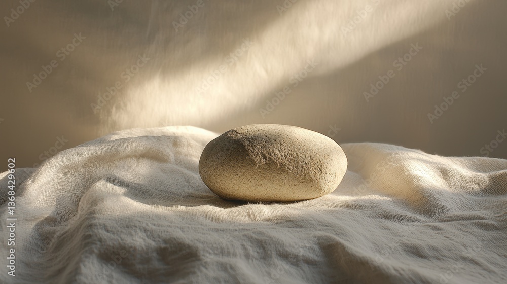 Poster zen stone simplicity on white linen under soft sunlight casting subtle shadows creates serene mood