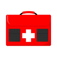 red medical bag. medical suitcase. medical equipment. vector illustration. paramedic. first aid