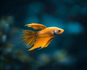 Orange betta fish swimming, aquarium background, pet, nature