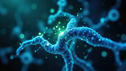 Illustration of a molecule of NAD+ with other molecules surrounding it, showcasing its structure and importance within cells.