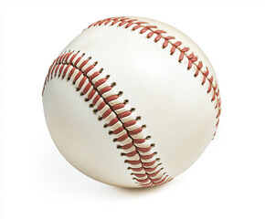 Baseball Ball Isolated on White Background with Detailed Red Stitching for Sports Equipment, Training, Competition, Game, Poster, Merchandise, and Digital Design Use