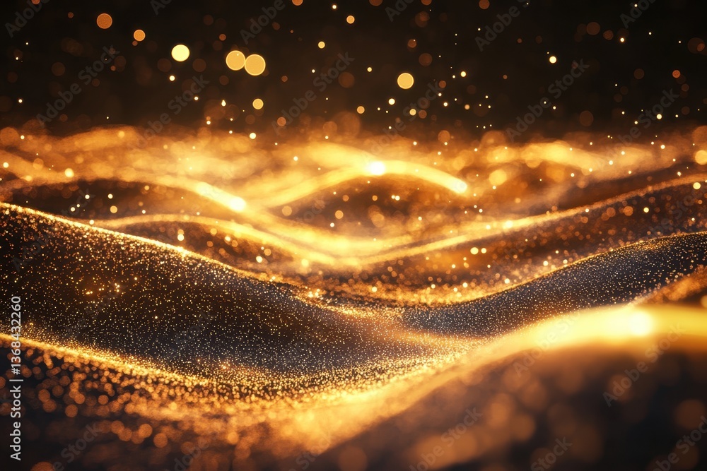 Poster waves of golden glitter shimmering in a dark setting creating a magical atmosphere
