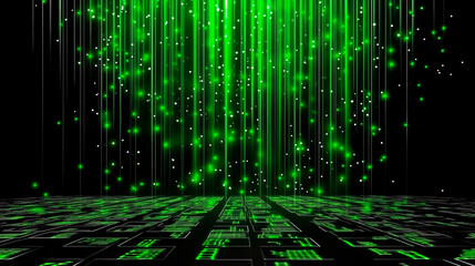 Futuristic Digital Matrix Background with Green Data Streams