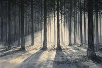 Sunset Through the Pines, Sunshine filtering through trees