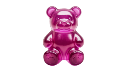 Pink, gummy bear sweet, isolated cutout on transparent