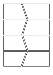 Blank manga storyboard template with six panels, ideal for creating comic strips or manga stories. Each panel has rounded corners and varying shapes for dynamic storytelling