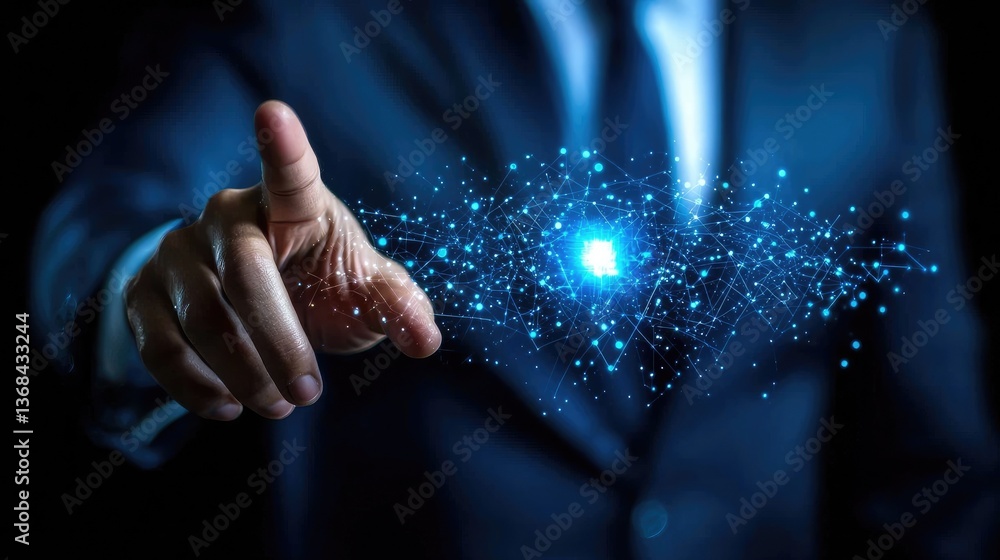 Poster engaging ai language model concept with human touch and digital visualization