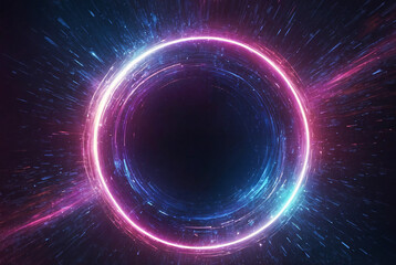 abstract glowing purple light ring beam in cosmic space