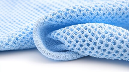 Cozy blue knitted blanket on white background, soft, warm, and perfect for snuggling