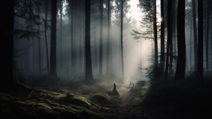 Obraz premium Mysterious forest with mist and soft light.