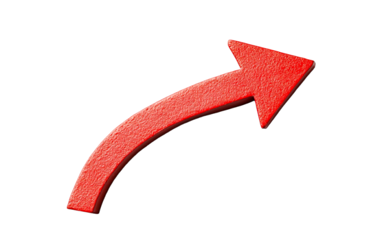 Textured red arrow pointing up, isolated, direction, symbol, cut out transparent