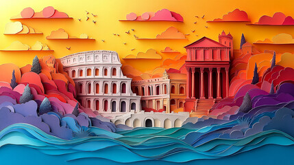 Beautifully crafted paper art showcasing nature's elements, including intricate paper flowers, trees, and animals, brought to life with delicate layers and vibrant colors. The art evokes a sense 