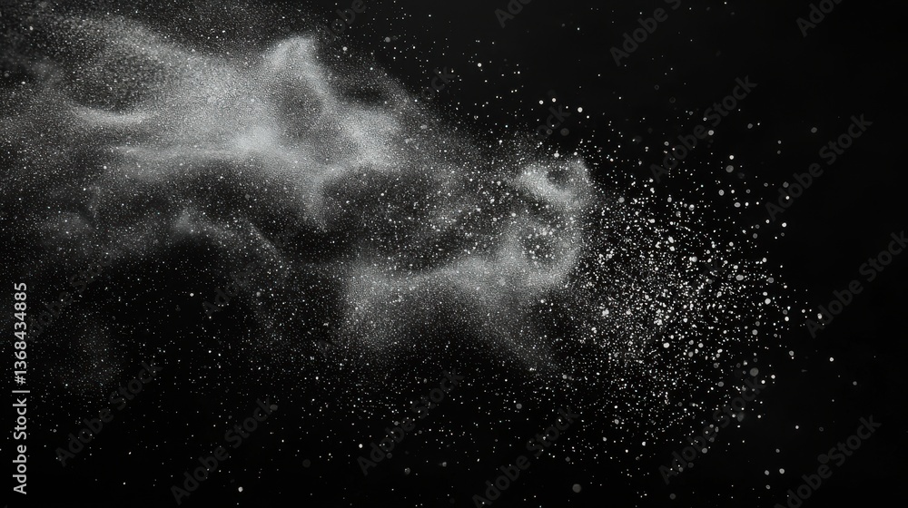 Poster abstract real dust floating over black background for overlay.