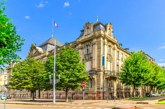 Hotel des impots Direction regionale des finances publiques building on Republic Square in Strasbourg city historic centre German north-east quarter Neustadt district, Alsace Grand Est region, France