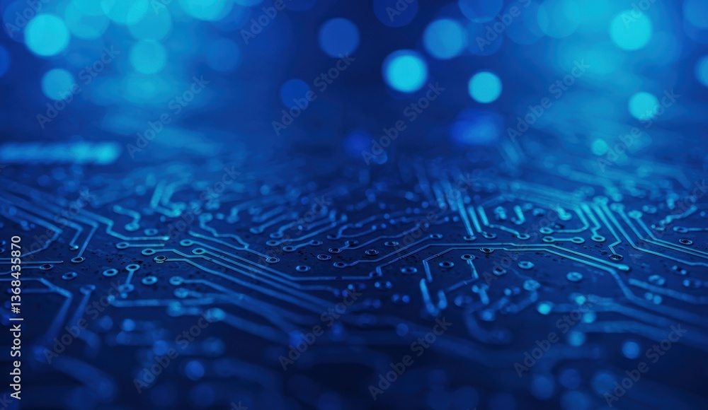 Poster abstract circuit board background with blue lights and digital lines conveying technology and innova