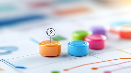 Vibrant closeup, colorful pushpin macro on textured table surface colorful