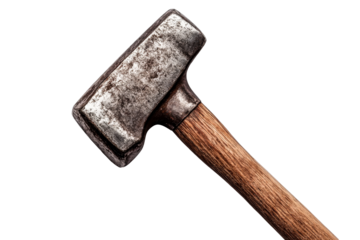 Sledgehammer with wooden handle, grunge surface, equipment, cut out transparent