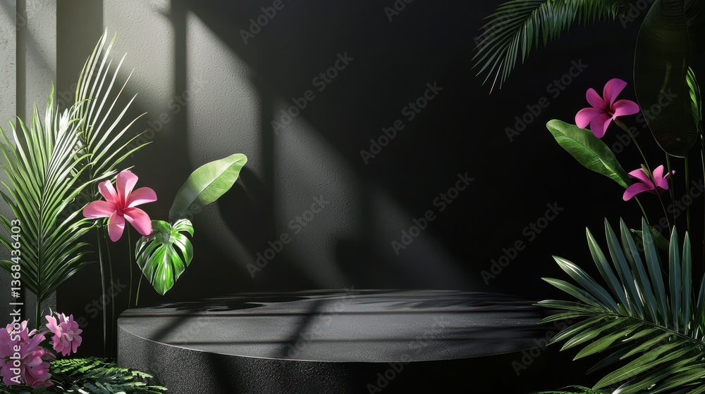 Poster abstract studio black background for product presentation. empty room with shadows of window and flo