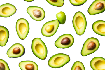 Avocados halves assortment, freshness, ripeness, nutrition, delicacy, cut out transparent