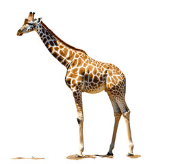 Fototapeta premium Giraffe standing on the ground, full body, transparent background PNG